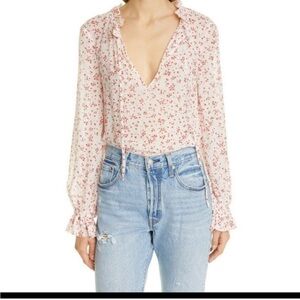 Ganni Printed Georgette Floral Blouse 36 Small